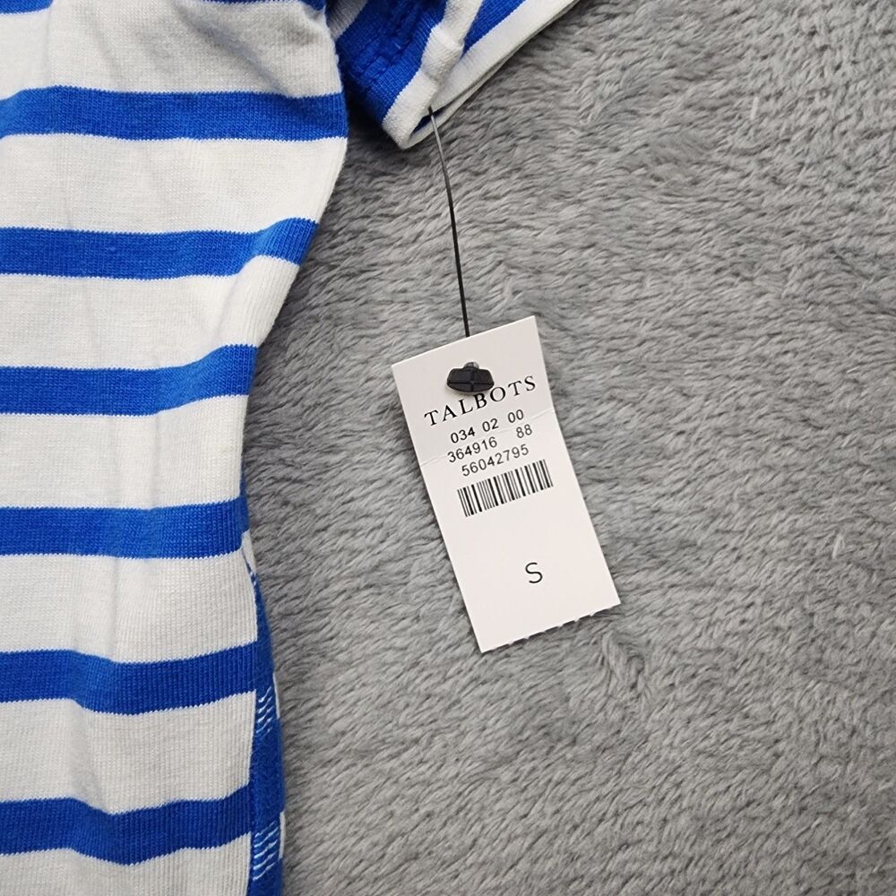 T by Talbots Womens S Blue White Stripe Top NWT Cotton Blend Short Sleeve Tee - Picture 4 of 9
